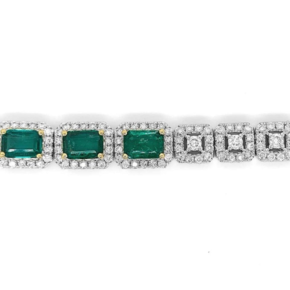 24.84 Carats Emerald and White Diamond White Gold Bracelet - Picture 3 of 6